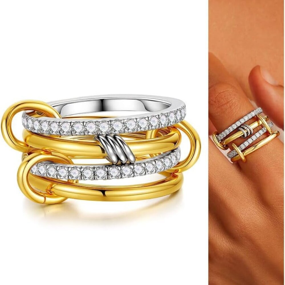 Cubic Zirconia Interlocked Stackable Rings For Wo… - image 1